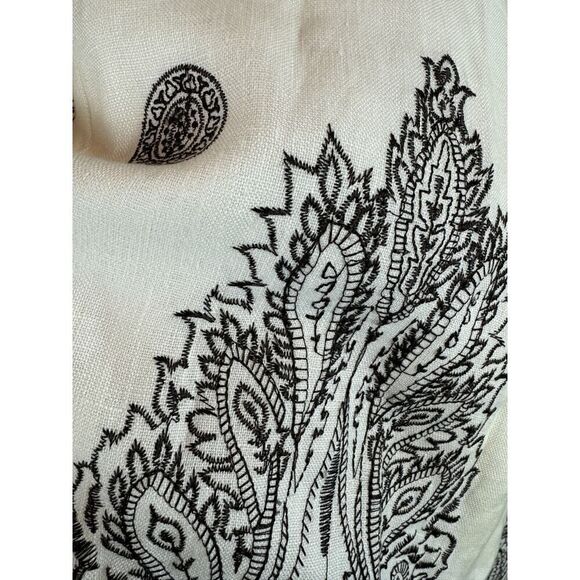 NYGARD COLLECTION natural white linen embroidered A-line lined skirt 10 Petites - Picture 3 of 7